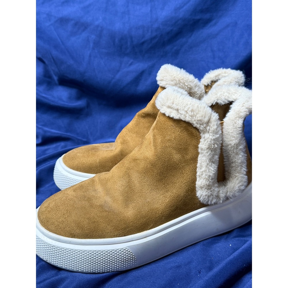 Nine West WNKOMFY Tan Faux Fur Trim Platform Ankle Boots 7.5M